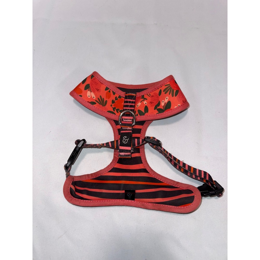 Lucy & Co Reversible Dog Harness Floral Stripe Coral Black Pink Size Medium
